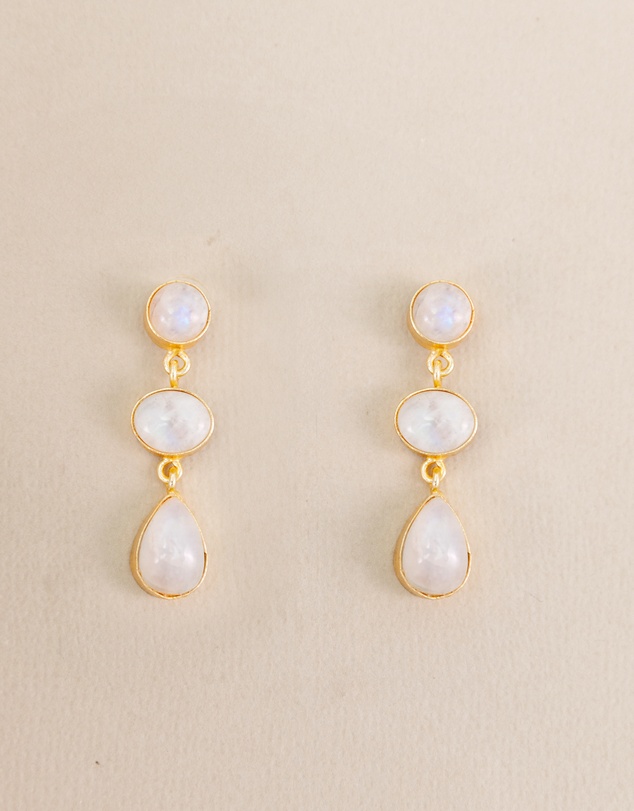 Meshca - 3 Stone Rainbow Moonstone Earrings