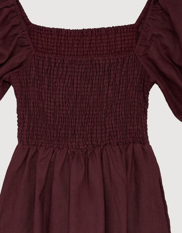 Revibe - Repaired AERE Olana Shirred Linen Midi Dress - AU 12