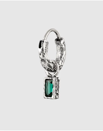 Haze & Glory - ICONIC EXCLUSIVE - Emerald Drop Hoop in Oxidised 925 Silver