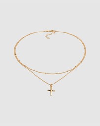 Elli Jewelry - Necklace Choker Cross Pendant Layer in 925 Sterling Silver Gold Plated