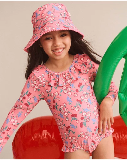 Huxbaby - Tropical Cherry Floral Peplum Swimsuit - Babies-Kids