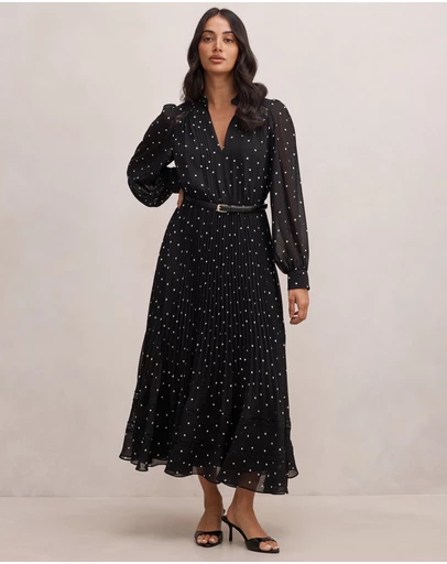 Forever New - Clara Pleated Lace Trim Midi Dress