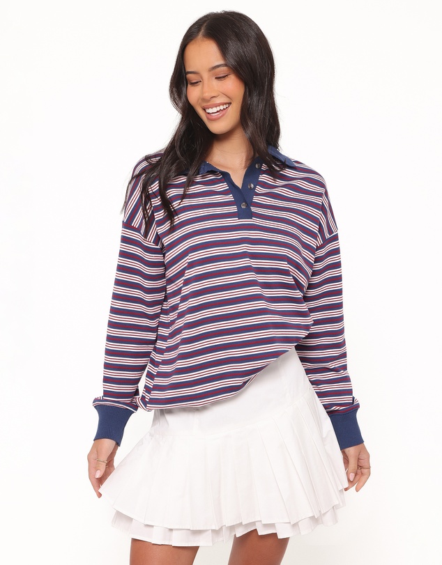 Petal & Pup - Beau Long Sleeve Jersey Top - Navy Stripe