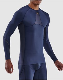 SKINS - SKINS Compression Men's Series-5 Activewear Long Sleeve Top Navy Blue