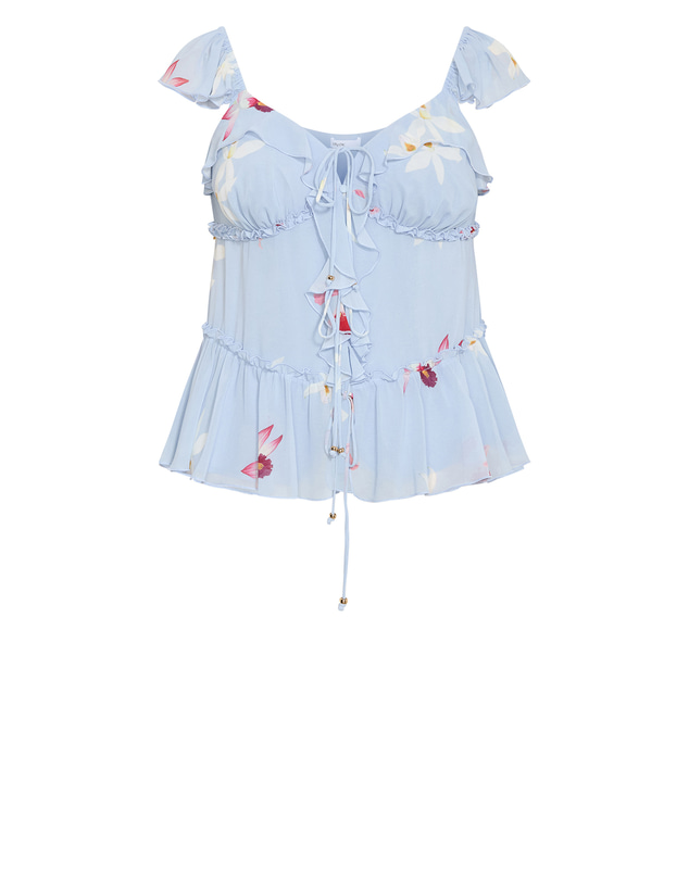 City Chic - Plus size Bryn Orchid Print Frill Tie Top