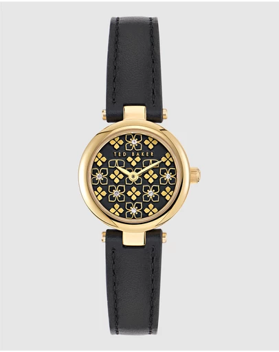 Ted Baker - Jolyye 24mm Gold-Tone Case with Black Dial and Leather Strap