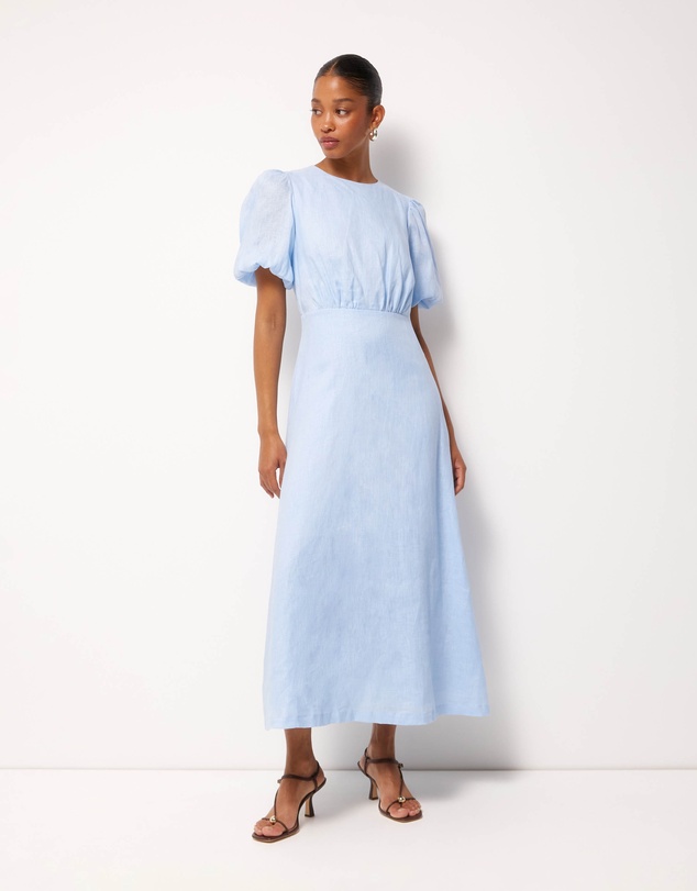 AERE - Elowen Linen Puff Sleeve Midi Dress