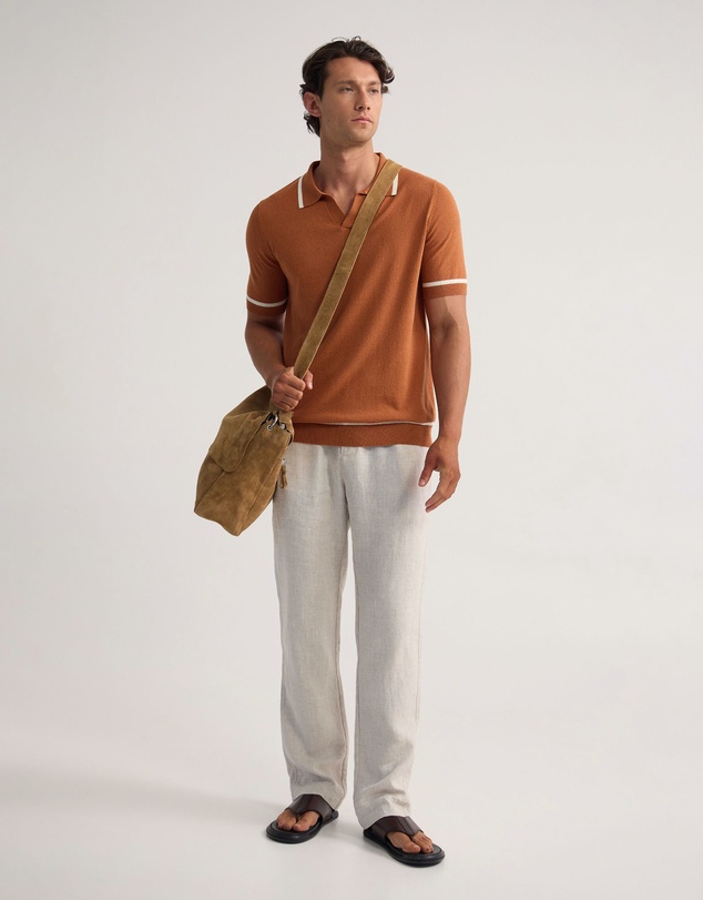 Oxford - Vito Linen Blend Polo With Tipping