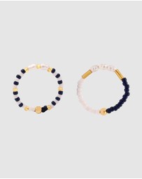 Elli Jewelry - Ring Set Freshwater Pearl 925 Sterling Silver Gold-Plated