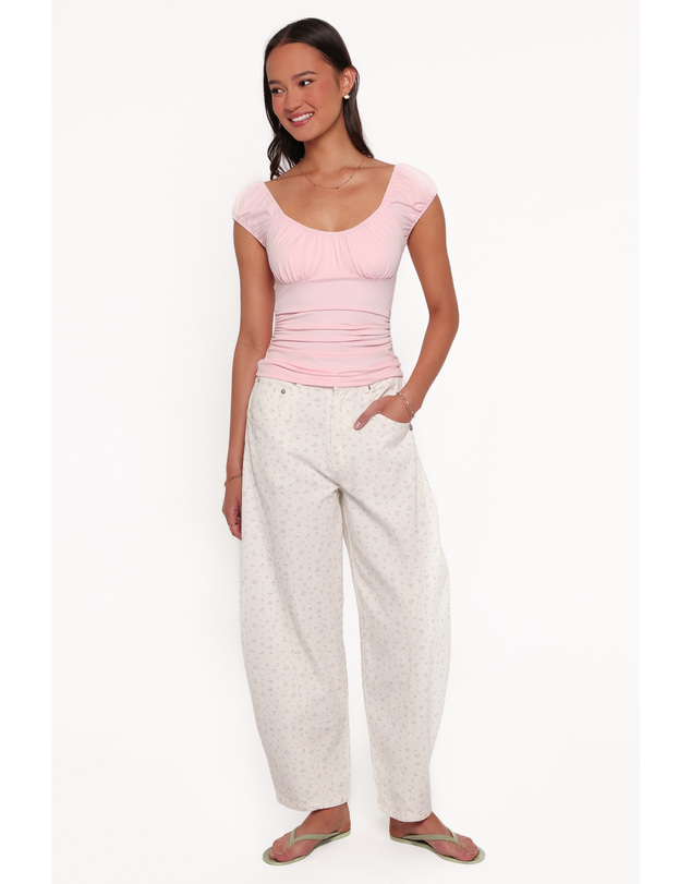 Petal & Pup - Tulsi Barrel Leg Jeans - Cream/Pink Floral