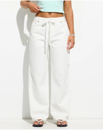 Dazie - Seattle Mid Rise Tie Front Baggy Jeans