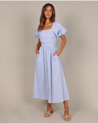 Petal & Pup - Clo Puff Sleeve Midi Dress - Blue Stripe