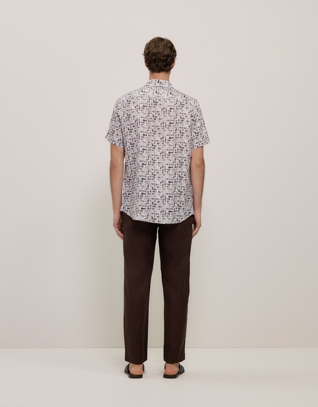 Trenery - Rift Regular Fit Linen Short Sleeve Shirt in Stone