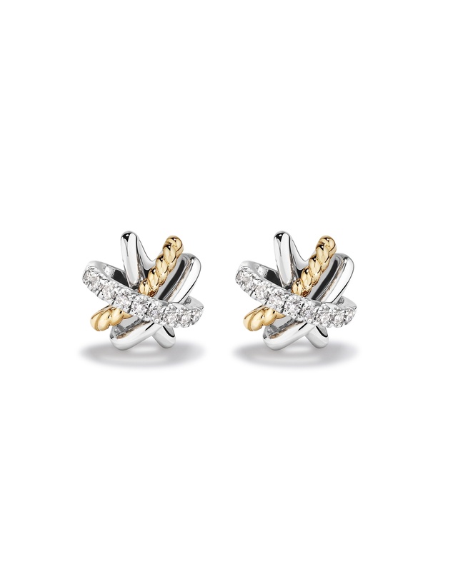 Michael Hill - Crossover Earrings with .09 Carat TW Diamonds in Sterling Silver and 10kt Yellow Gold