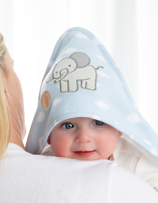 Living Textiles - Organic Hooded Towel - Elephant Playtime