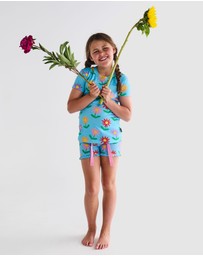 Kip&Co - Little Flowers Organic Cotton SS Tee Frill Shorts Pyjama Set - Kids-Teens