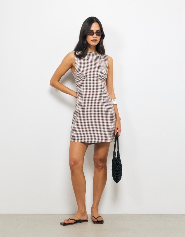 AERE - Romy Gingham Linen Mini Dress