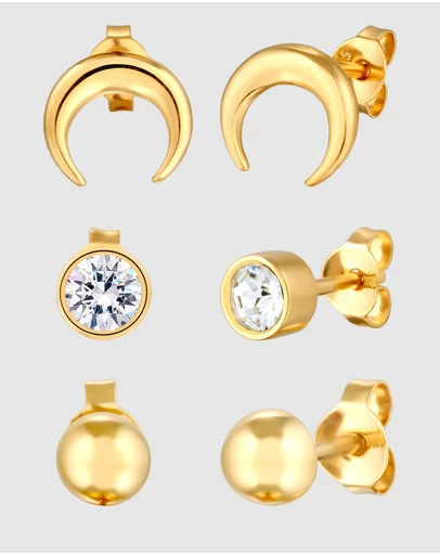 Elli Jewelry - Earrings Stud Set Crystal Crescent 925 Sterling Silver Gold-Plated