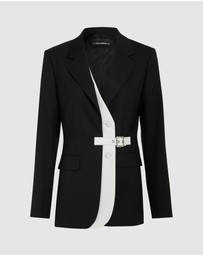 Karl Lagerfeld - Belted Contrast Lapel Blazer