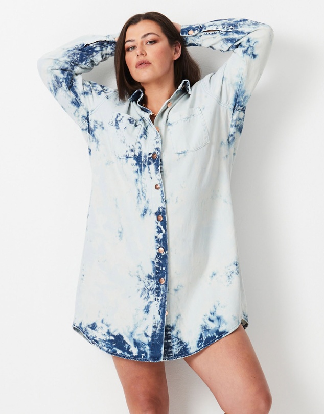 17 Sundays - Shibori Denim Shirt Dress - White