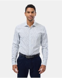 Brooksfield - Abstract Floral Print Reg Fit Stretch Business Shirt