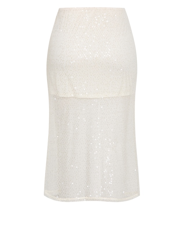 City Chic - Plus size Stardust Sequin Maxi Skirt - cream