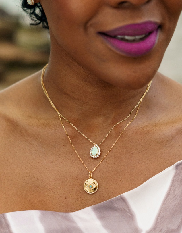 Georgini - Georgini Opal Glow Blue Created Opal Evil Eye Gold Medallion