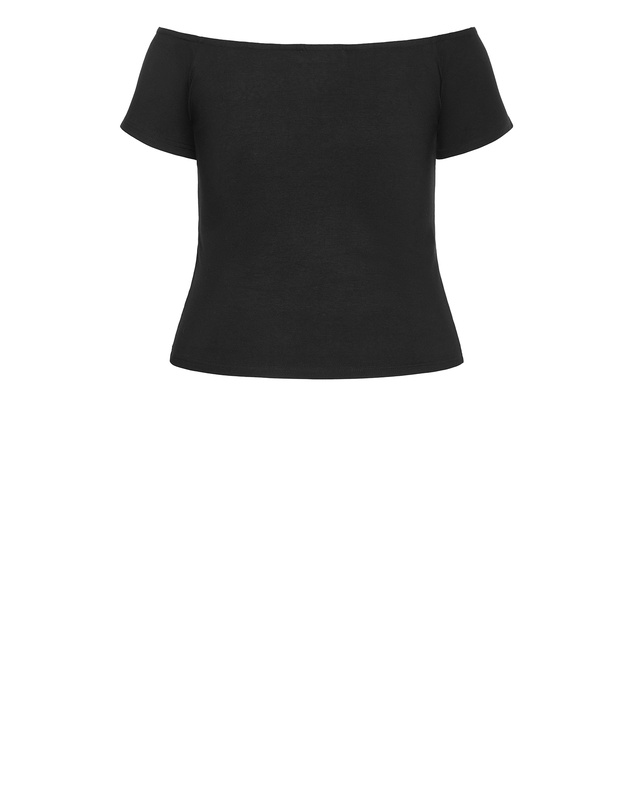 City Chic - Plus size Urban Status Off Shoulder Short Sleeve Top - black