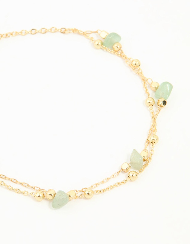 Lovisa - Gold Plated Green Semi Precious Stone Layered Toggle Bracelet