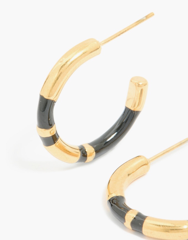 Lovisa - Waterproof Gold Plated Stainless Steel Small Black Enamel Stripe Hoop Earrings