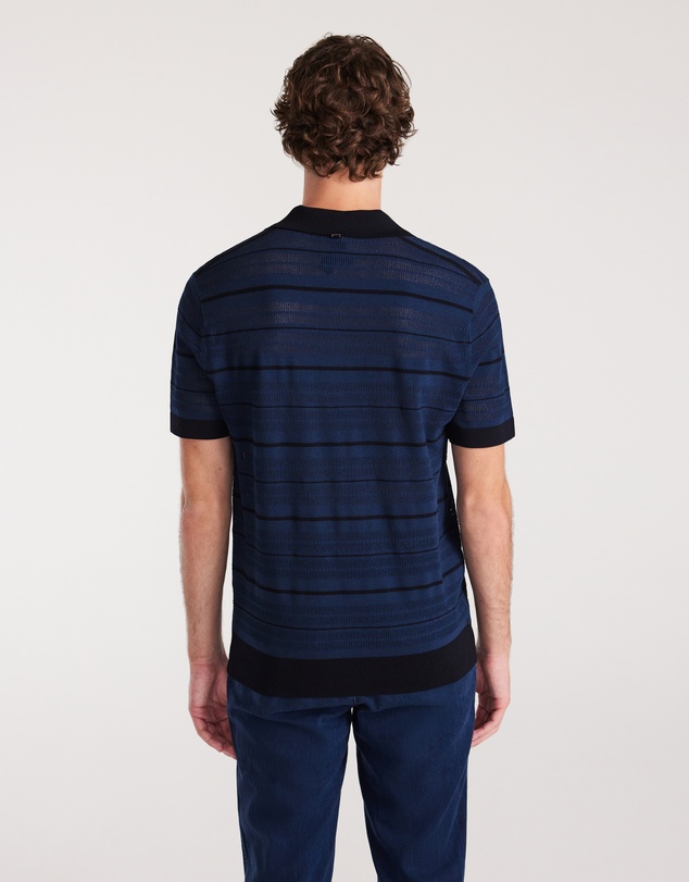 Calibre - Camp Collar Striped Polo Delft Blue