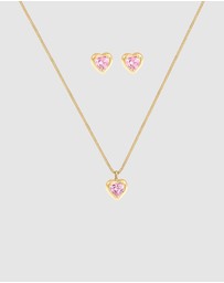 Elli Jewelry - Jewelry Set Chain Plug Heart Cubic Zirconia Pink 925 Silver Gold Plated