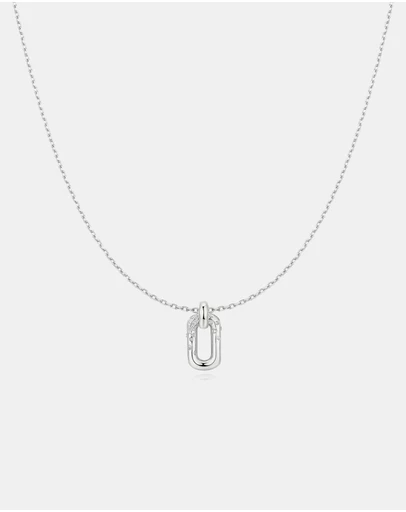 Ania Haie - Silver Sparkling Oval Hoop Pendant Necklace