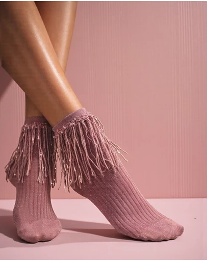 High Heel Jungle - Stevie Metallic Lurex Socks With Glitter Fringe