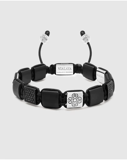 Nialaya Jewellery - The CZ Flatbead Collection - Black Onyx and Silver