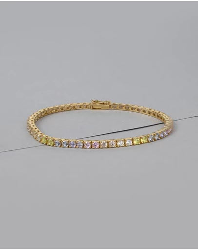 Wanderlust + Co - Pave 14K Gold Vermeil Rainbow Tennis Bracelet