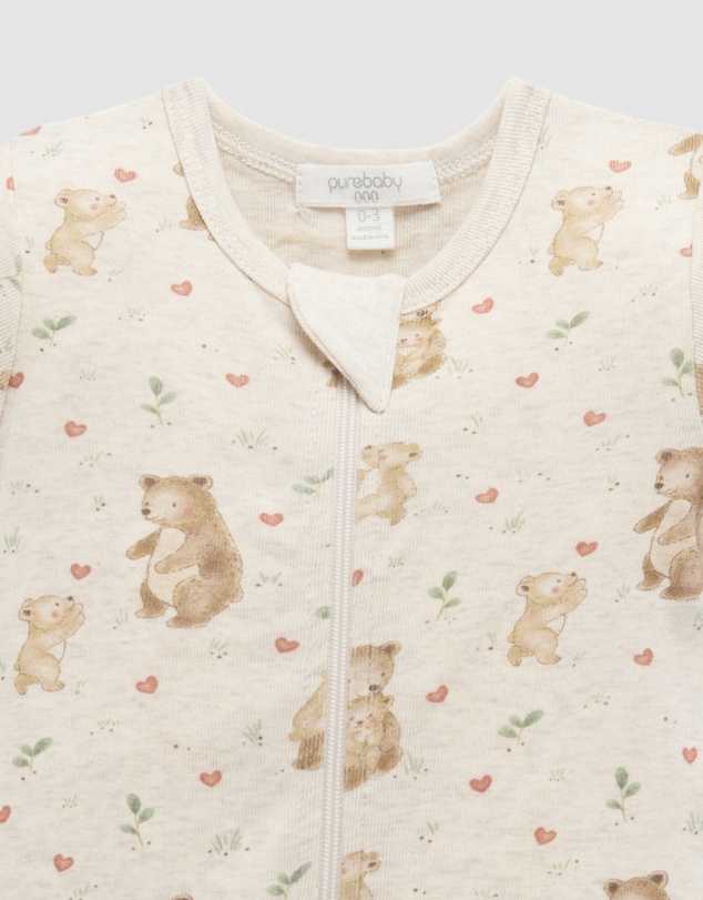 Purebaby - Love Bear Rib Zip Growsuit -Kids-Babies