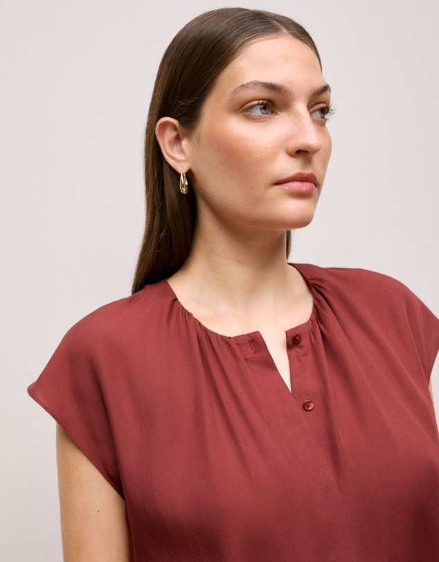 Trenery - Modal Cap Sleeve Blouse in Deep Red