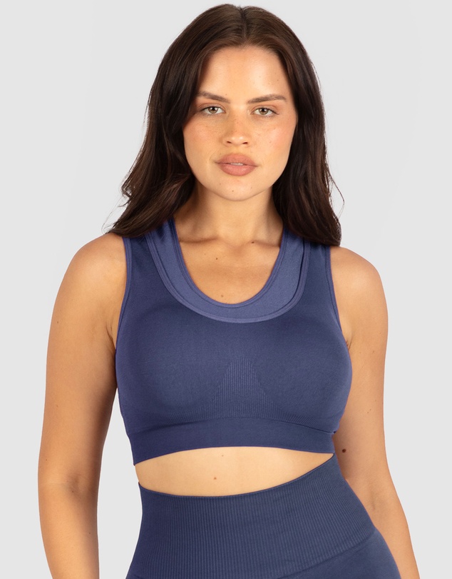 B Free Intimate Apparel - Double Racer Padded Sports Bra & High Waist Midi Biker Shorts Set