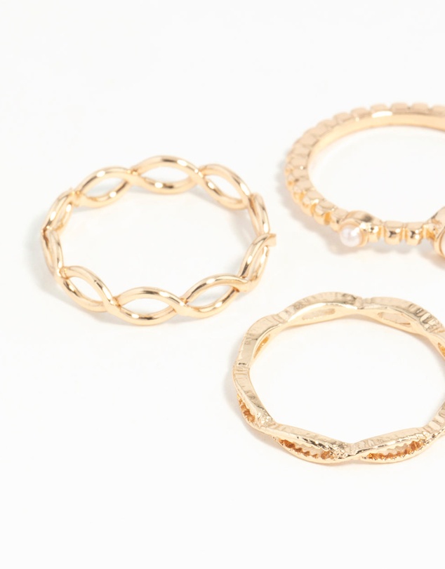 Lovisa - Gold Pearl & Twist Ring 5-Pack