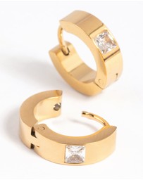 Lovisa - Waterproof Gold Plated Stainless Steel Cubic Zirconia Huggie Hoop Earrings