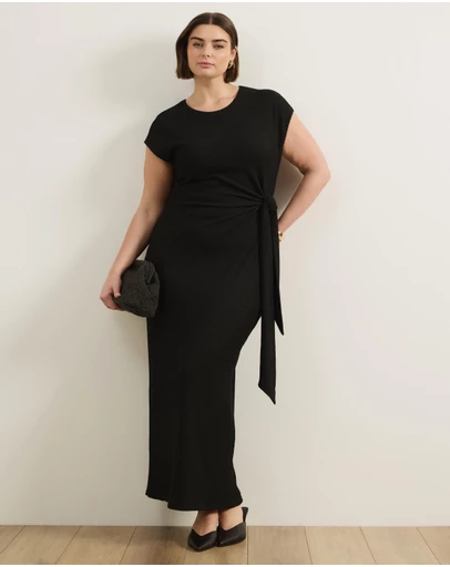 Atmos&Here Curvy - Isalie Textured Jersey Tie Midi Dress