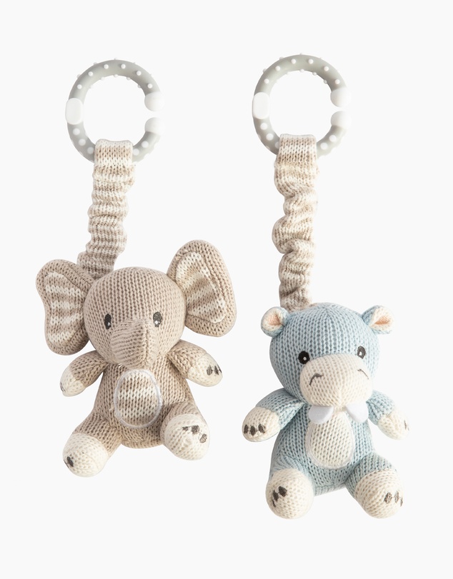 Living Textiles - 2 Pack Stroller Toys - Elephant & Hippo