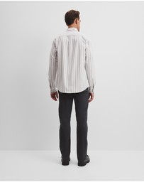 Country Road - Long Sleeve Regular Fit Australian Good Earth Cotton Stripe Oxford Shirt