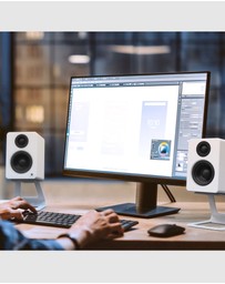 iWorld - Kanto SE2W Elevated Desktop Speaker Stands for Small Speakers - Pair, White