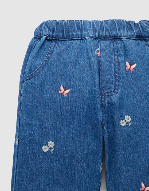 Purebaby - Pull On Embroidered Jeans -Kids-Babies