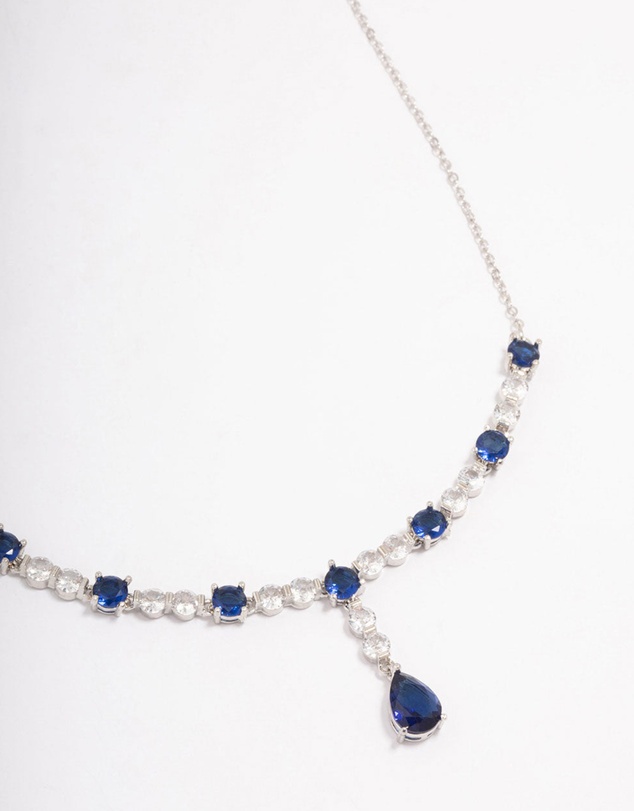 Lovisa - Silver Sapphire Stone Drop Necklace