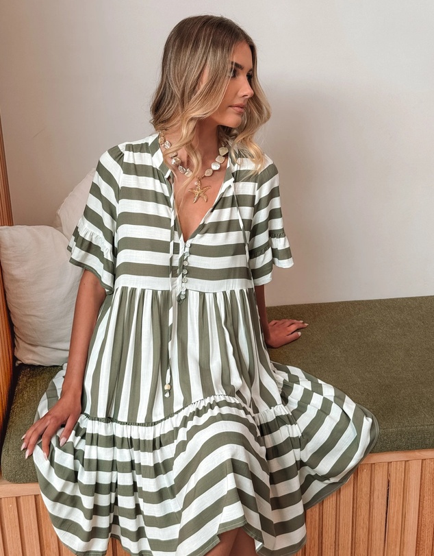 Esther & Co - Serah Dress - Khaki Stripe