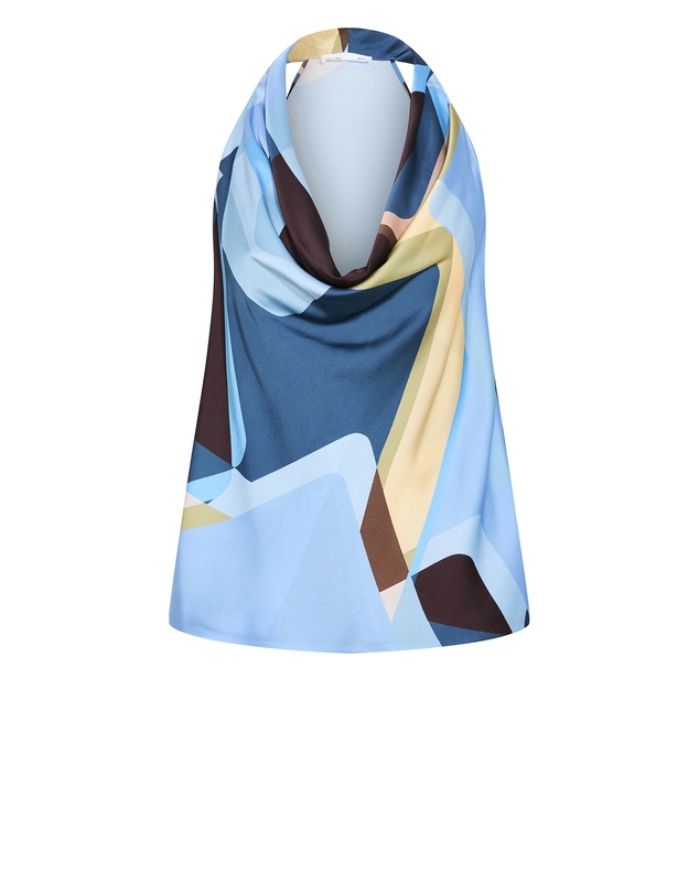 City Chic - Plus size Chloe Abstract Print Cowl Neck Top - blue