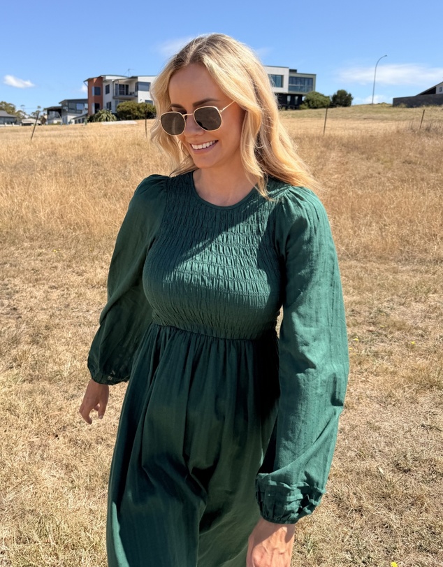 Esther & Co - Iolana Dress - Deep Green Long Sleeve